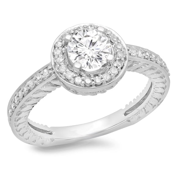 Dazzlingrock Collection 1.00 Carat (ctw) 14K Round Diamond Bridal Vintage Halo Style Engagement Ring 1 CT, White Gold, Size 10