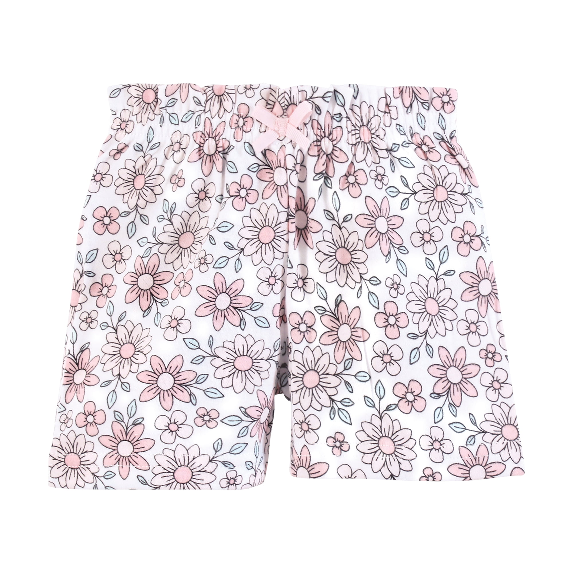 Hudson Baby Infant Girls Shorts Bottoms 4-Pack, Pink Daisies, 5T
