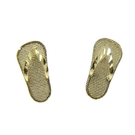 Flip White Earrings - 14K solid yellow gold Hawaiian slipper flip flop thong diamond cut stud earrings