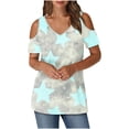 thumbnail image 1 of Puntoco Liquidación de blusas cortas para mujer, blusas estampadas para mujer, blusas de manga corta con escote en V y hombros descubiertos, blusas de moda, 1 of 5