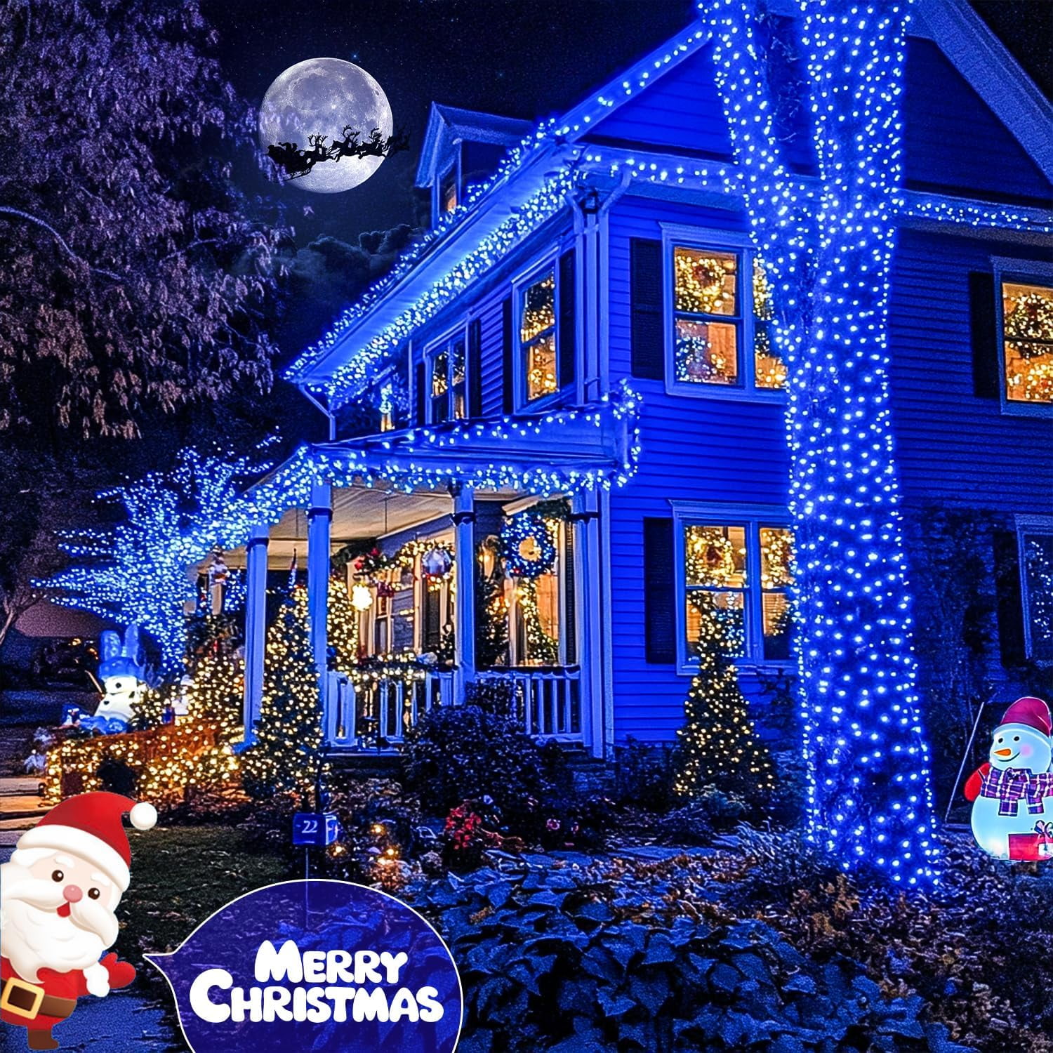 JMEXSUSS 2 Pack Blue Solar Christmas Lights, Total 400 LED 151FT Solar String Lights Outdoor Waterproof, 8 Modes Blue Christmas Lights for Outside Garden Party Patio Christmas Tree Decorations