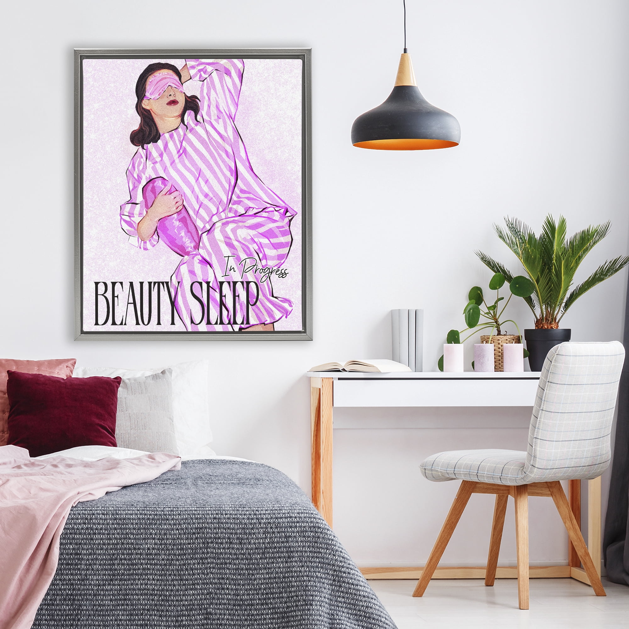 Stupell Industries Beauty Sleep In Progress Gray Framed Floater Canvas Wall Art, design by Ziwei Li