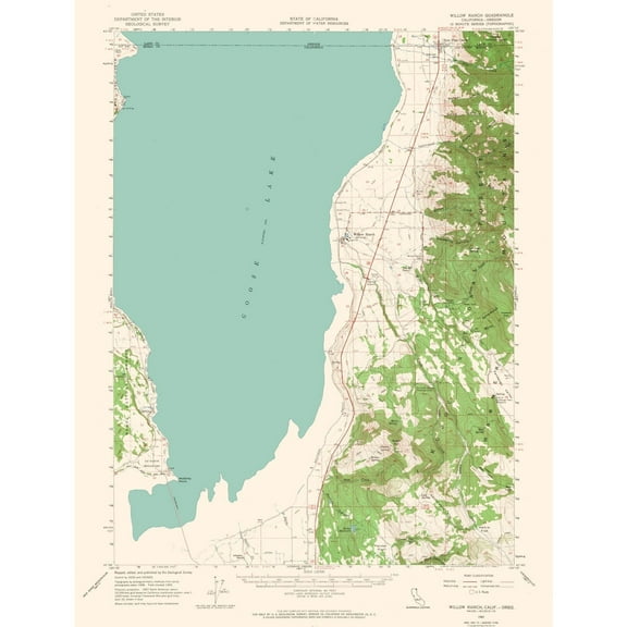 Topographical Map - Willow Ranch California Quad - USGS 1962 - Vintage Wall Art