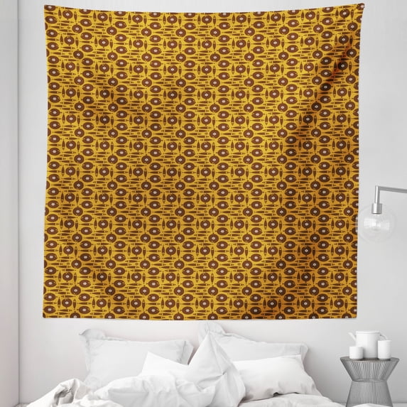 Fish Tapestry, Retro Style Coffee Tones Flat and Long Fish with Flowers, Fabric Wall Hanging Decor for Bedroom Living Room Dorm, 5 Sizes, Pale Coffee Chocolate, by Ambesonne