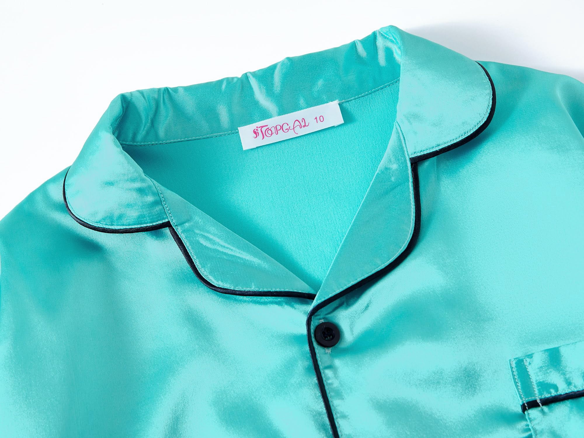 Topgal Satin Pajamas For Little & Big Girls Silky Button Down Long