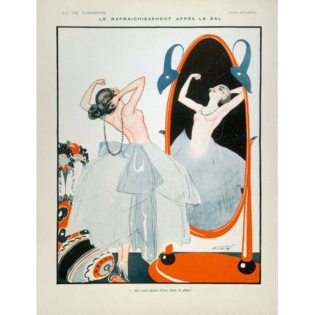 Ball Lithograph - French Magazine Cover NCooling Off After The Ball Color Lithograph 1921 Rolled Canvas Art - (24 x 36)