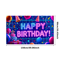 thumbnail image 3 of Neon Style Happy Birthday Banner with Balloons Cake Party Hats Background Backdrop Decor for Birthday Party Celebration Photography Props Decorations, 3 of 7