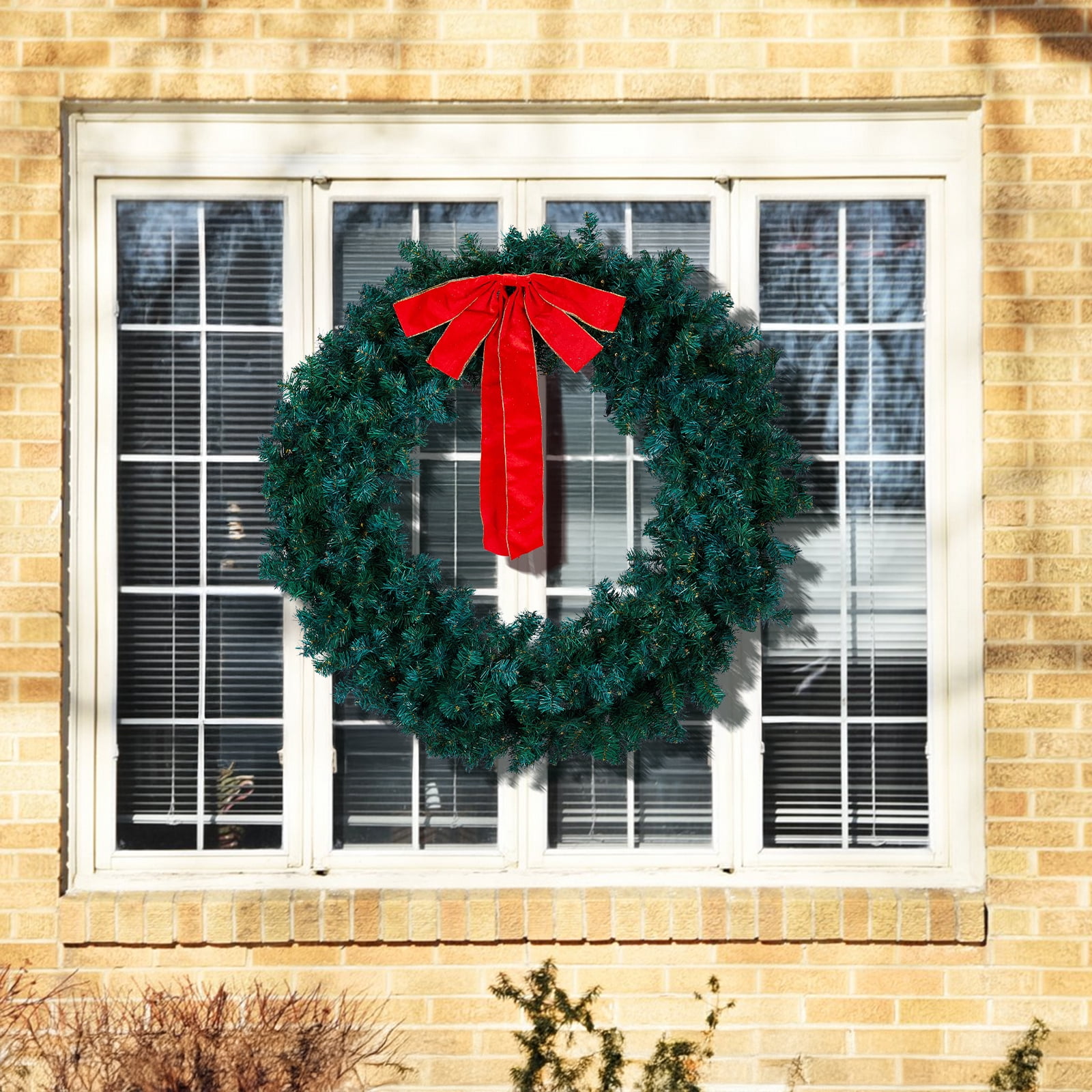 46in Pre-lit Christmas Wreath, Lighted Artificial Xmas Wreath with 150 Warm & Multi-color Lights and 450 PVC Tips, Remote Control Stepless Dimming, for Front Door Gate Wall Xmas Party Decorations