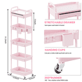 thumbnail image 6 of LLMRR 5 Tier Rolling Cart with Drawer, Utility cart with Handle, Bathroom Cart, Snack Cart, Storage Organizer with Lockable Wheels, Rolling Storage Cart for Kitchen, Bathroom, Office, Pink, 5 Tier, 6 of 7