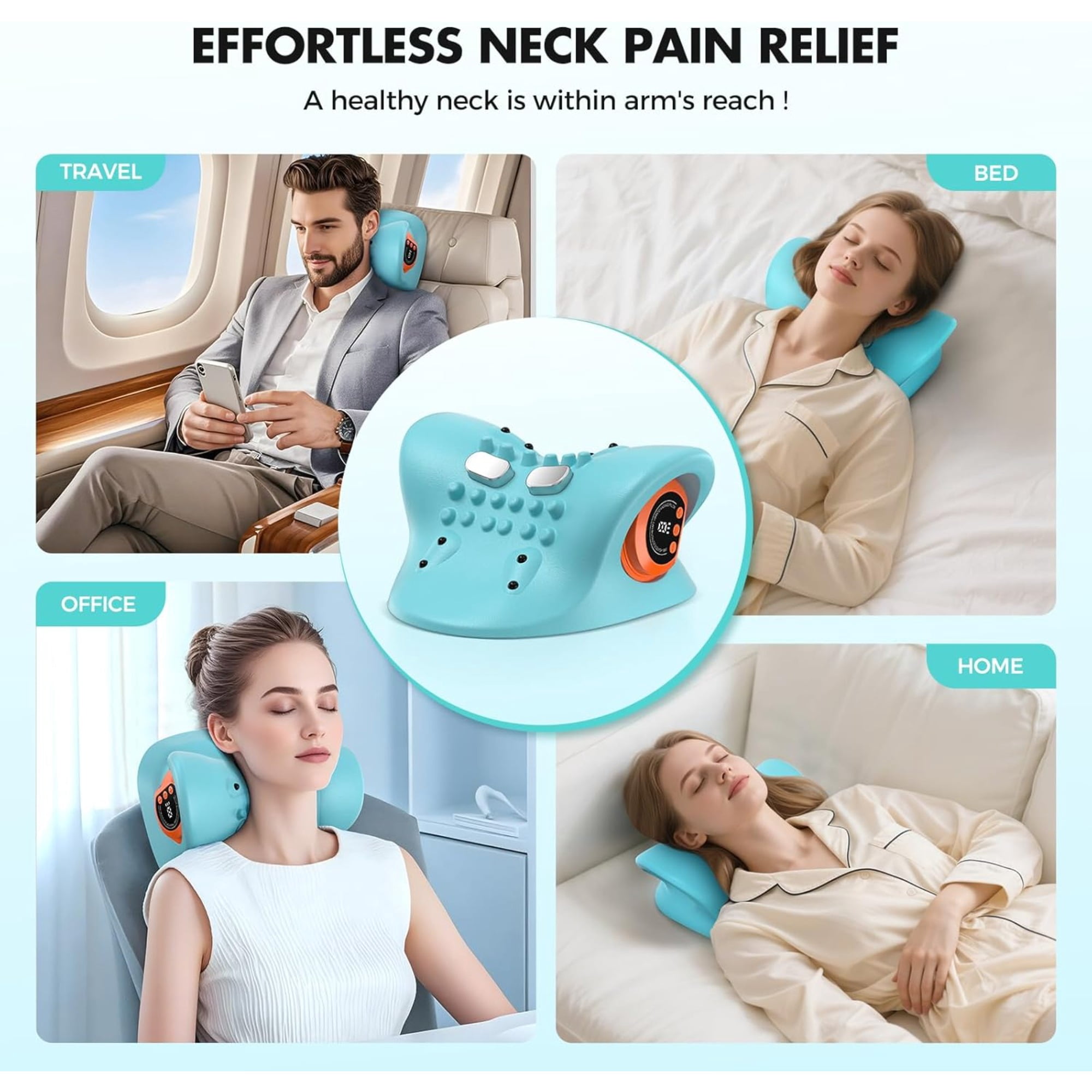 New Upgraded 3-in-1 Neck Massager, Portable Cervical Massager with Heat & Stretching, Adjustable Intensity for Neck and Shoulder Relaxation, Ideal for Home Office & Car Use