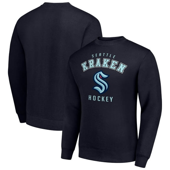 Men's Starter  Navy Seattle Kraken Team Logo Fleece Pullover Sweatshirt