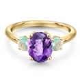 thumbnail image 3 of Gem Stone King 18K Yellow Gold Plated Silver Purple Amethyst and Simulated White Opal Engagement Ring for Women | 2.00 Cttw | Oval Checkerboard 9X7MM | Gemstone February Birthstone | Size 6, 3 of 6