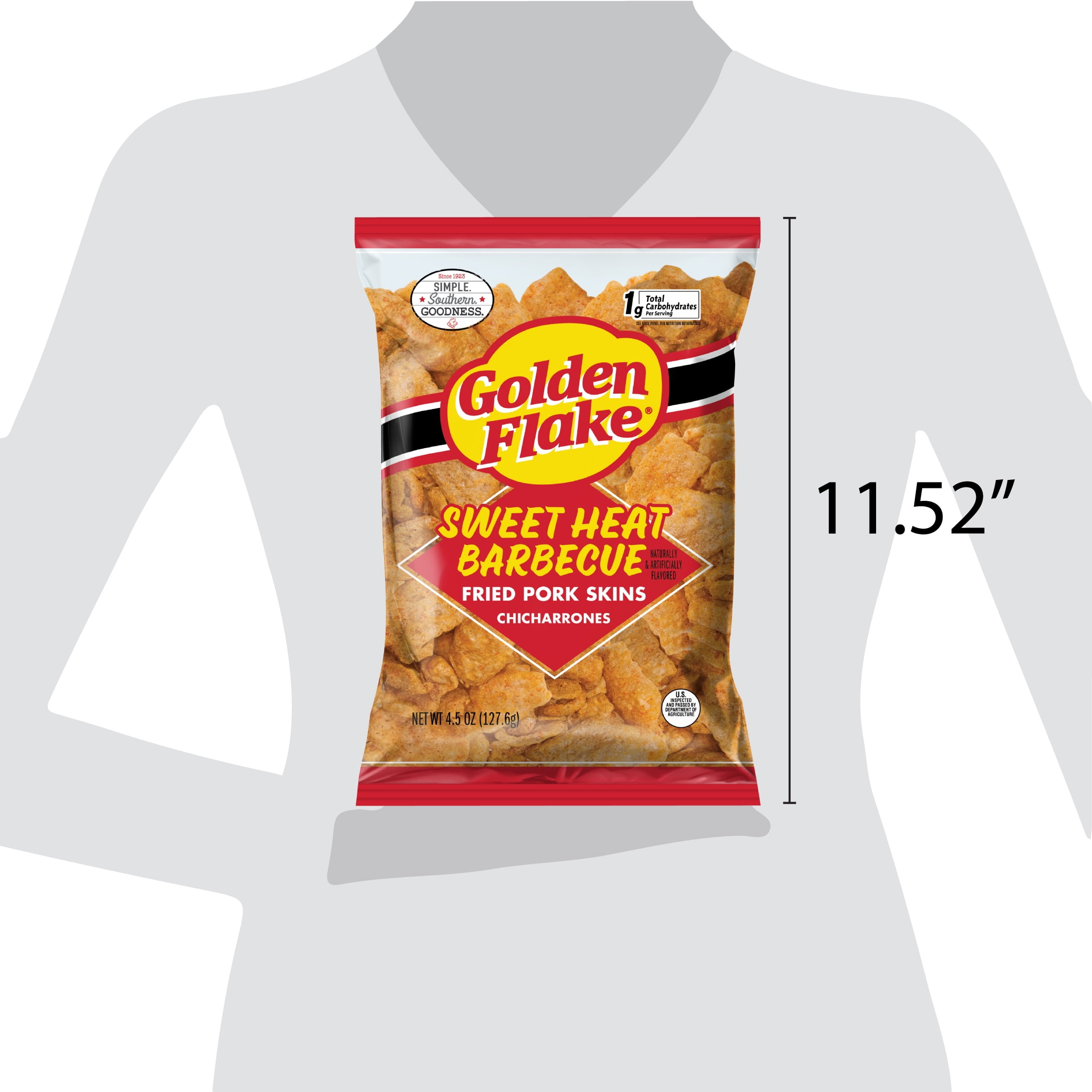 (3 pack) Golden Flake Sweet Heat Barbecue Fried Pork Skins, 4.5 oz Bag