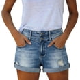 thumbnail image 2 of SBYOJLPB Women's Jean Shorts High-Waisted Washed Ripped Denim Shorts Folded Hem Summer Short Jeans, 2 of 8