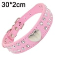 thumbnail image 2 of Collar de perro de cuero con remache de corazón brillante de diamantes de imitación de 2 filas para tamaño pequeño, 2 of 5