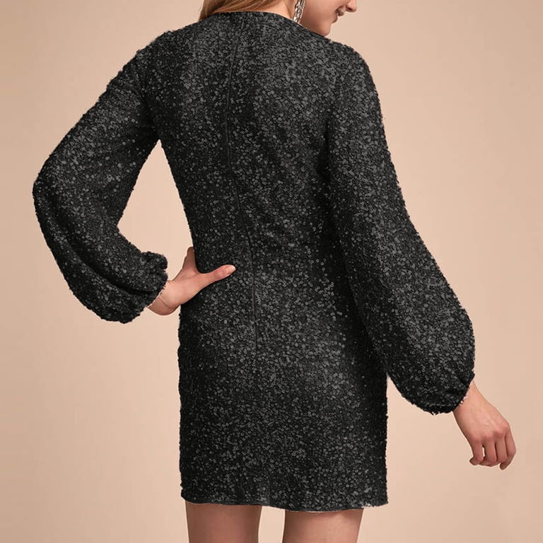 CHUOU Sequin Dress For Women Long Sleeve Crewneck Sparkly Glitter Mini Dress  Elegant Wedding Party Dress - Walmart.com