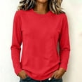 thumbnail image 2 of XuJwPNcy Women Long Sleeve Cotton Tops Soft Crew Neck Basic Tees Fall Fashion Regular Fit T Shirts(Red,XX-Large), 2 of 7