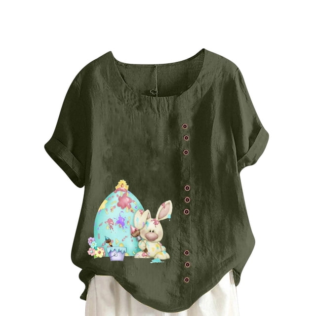 Birdeem Womens Summer Oversize Casual Round-Neck Short Sleeve Flower Printing Loose Shirt Tops