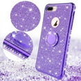 thumbnail image 3 of iPhone 7 Plus Case, iPhone 8 Plus Case w/[Temper Glass] Glitter Cute Phone Case Kickstand, Bling Diamond Rhinestone Bumper Ring Stand Protective iPhone 7 Plus/ 8 Plus Case Clear Girl Women - Purple, 3 of 6