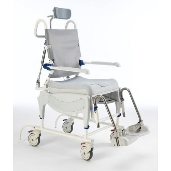 Aquatec Ocean Ergo Dual VIP Rolling Shower and Commode Wheelchair - Includes Reclining Chair, Collection Pan, Lid and Pan Support Guide Rail - OCEANERGODUALVIP