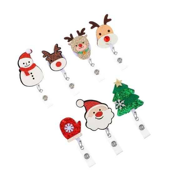 YOSADIER 7Pcs Retractable Badge Holder Clips Christmas Design Felt Material with Reel for Ids