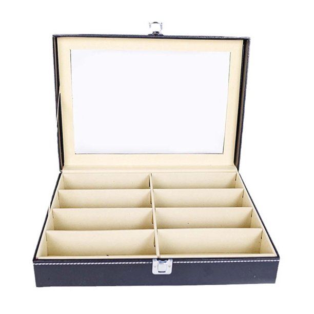 Estuche organizador para gafas con 8 rejillas, estuche de PU para guardar gafas negro