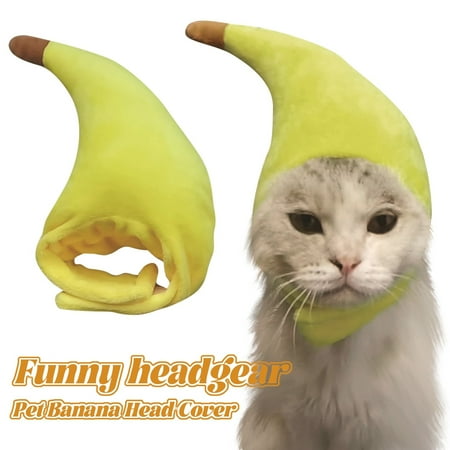 Banana Costume Headpiece for Cats Adjustable Funny Pet Hat with Hook and Loop Festive Photo Prop Soft Fabric Pet Accessory