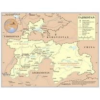 Palmetto Posters 24x31 Laminated Poster: Large detailed political and administrative map of tajikistan with roads railroads cities and airports