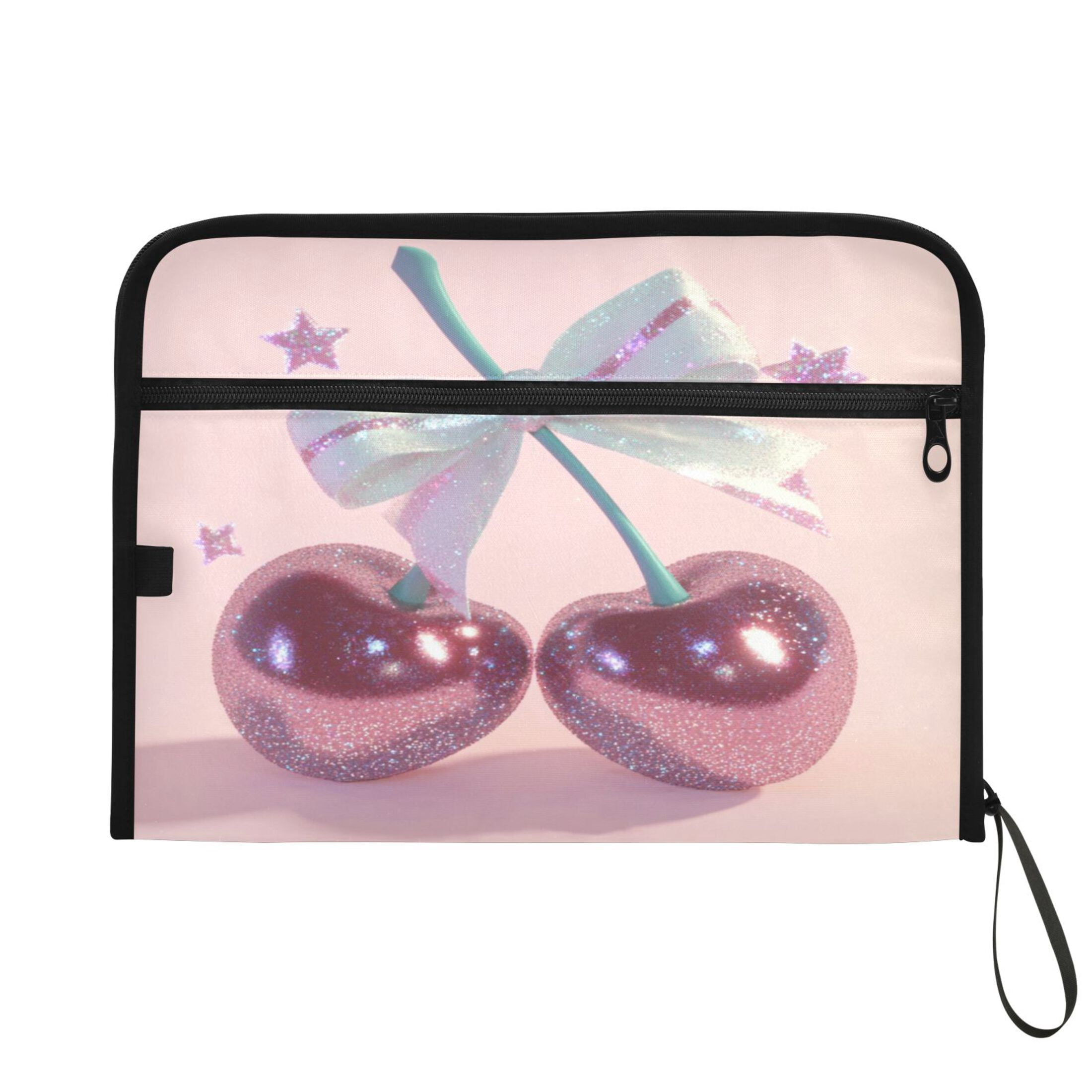 Accordion File Organizer with Zip Closure 13 Pockets Expanding File Folder Letter A4 Paper Document Organizer for Home Office Pink Large Cherries