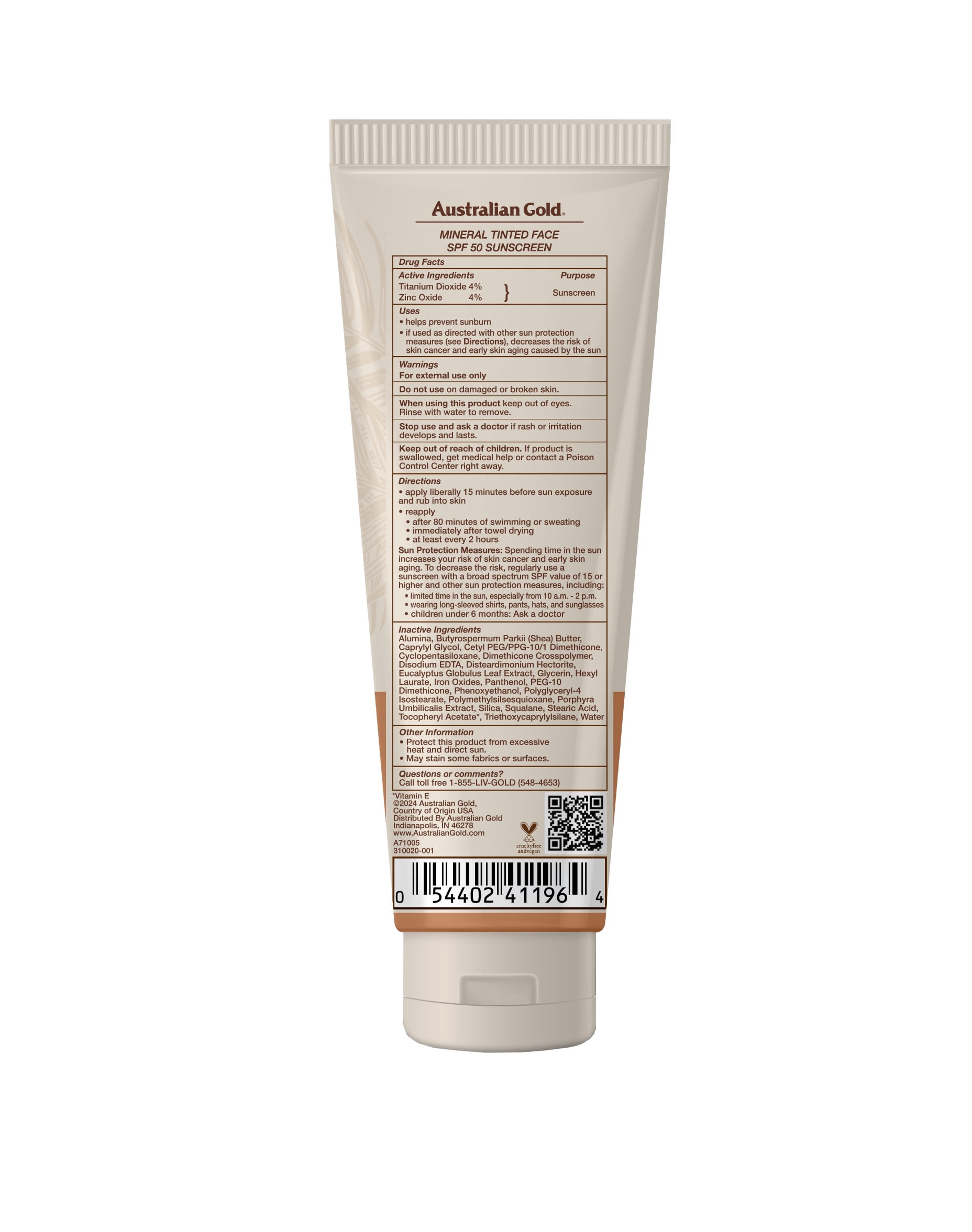 Australian Gold Mineral Tinted Face Lotion Medium to Tan - Non-Greasy, Hypoallergenic, Fragrance-Free, SPF 50, 2.5 fl. oz