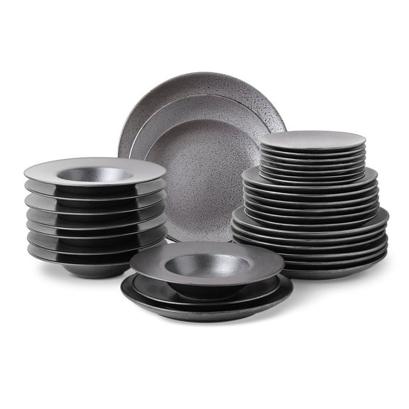 Stone Lain Valencia 32-Piece Dinnerware Set Porcelain, Metallic Grey