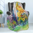 thumbnail image 4 of Fine Art Soft Flannel Fleece Throw Blanket, Digital Spring Forest Painting Growth Autumn Exquisite Rural Greenery Panorama, Cozy Plush for Indoor and Outdoor Use, 70" x 90", Multicolor, by Ambesonne, 4 of 5