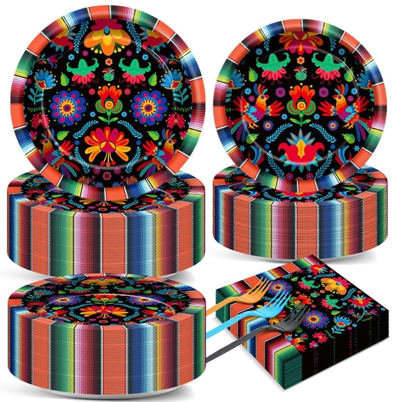 Platos para fiestas Qyeahkj Mexican Fiesta Plates para 50 invitados