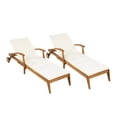 thumbnail image 2 of Christopher Knight Home Patio Chaise Lounge with Wheels, 4-Position Adjustable Backrest, Hidden Cup Holder, Cream, Set of 2, 2 of 10