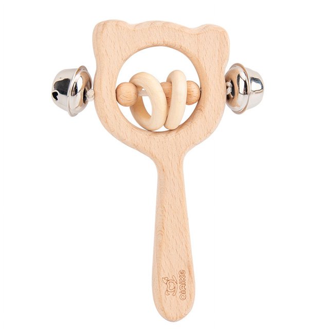 Sonajero de madera para bebé, cascabeles navideños hechos a mano, patrón de oso, sonajero de madera de dibujos animados, juguetes para bebés, recién nacidos, niños pequeños, regalos de recuerdo de fie