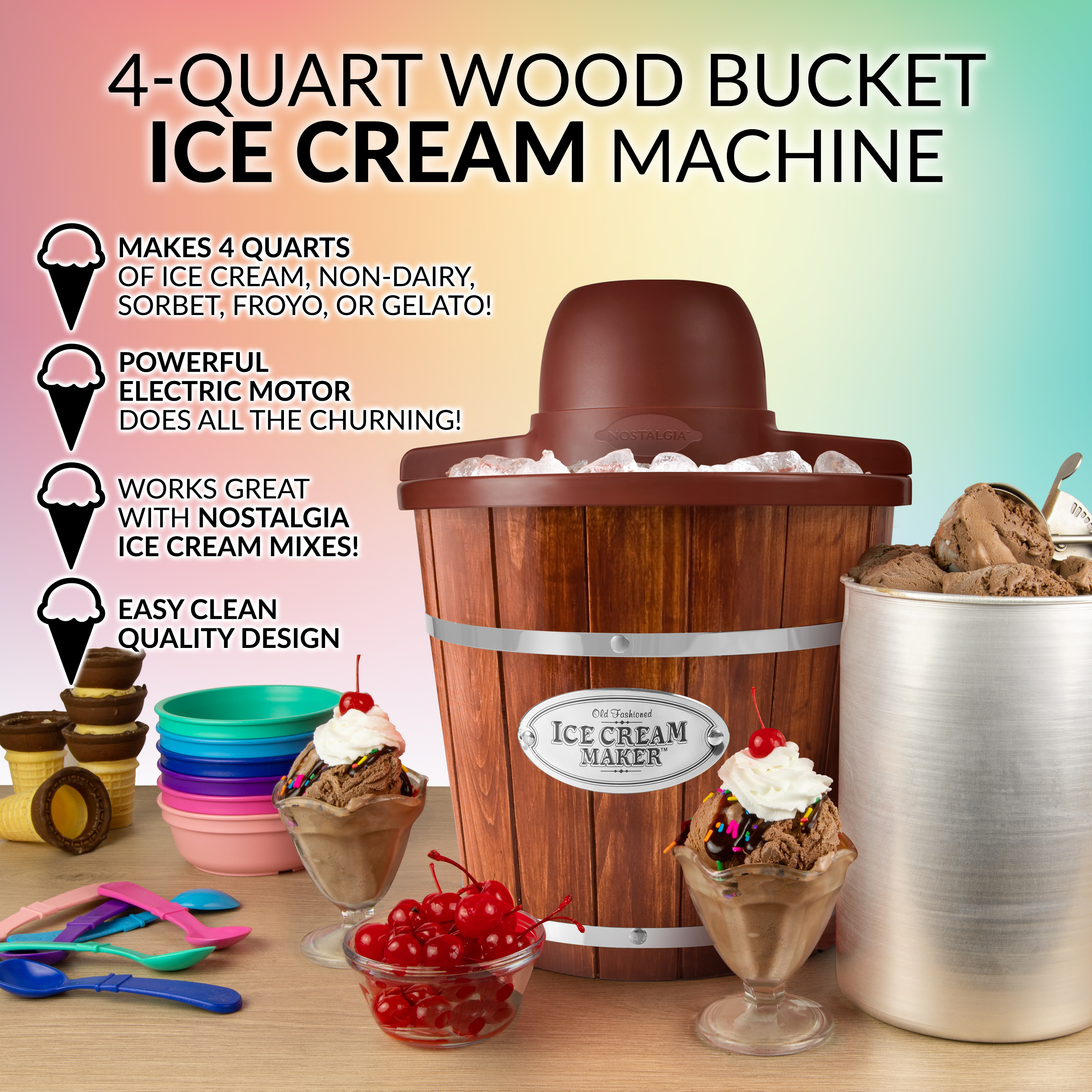 Nostalgia 4 Quart Wooden Ice Cream Bucket - image 3 of 11