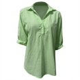 thumbnail image 4 of Breezora Women's Linen Blend Relaxed Fit Long Sleeve Tops with Stylish Print V Neck Casual Blouse for Everyday Wear L Size Green, 4 of 4