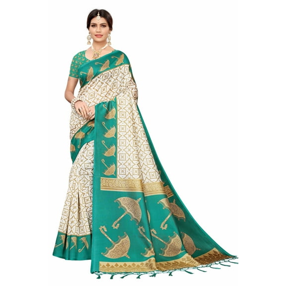 Multi color Mysore Silk saree/sari with running blouse For Women/Girls