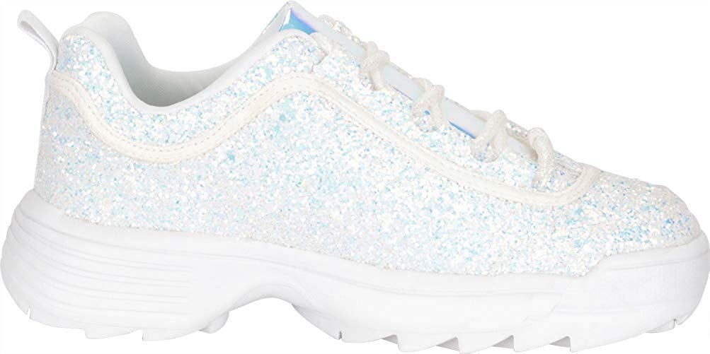 Cambridge Select Womens 90s Ugly Dad Lace-Up Glitter Fashion Sneaker