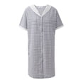 thumbnail image 4 of Baywell House Dress for Womens Button Down Housecoat Cotton Linen Plaid Nightgown Sleepwear Short Sleeve V Neck Nightshirt Loose Lounge Dress S-XXL, 4 of 8