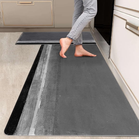 2 Pieces Kitchen Rugs, Abstract Non Slip Purple Art Painting Comfort Indoor Floor Mat Runner Rug Set for Laundry Office Sink Bathroom (17"x48" 17"x24")