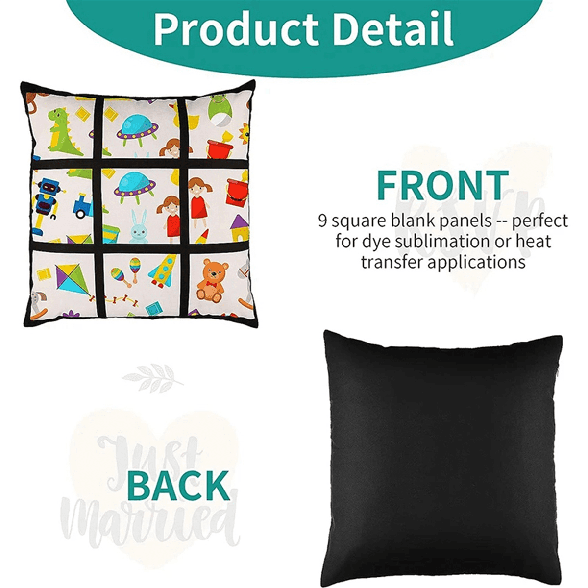 12Pcs Sublimation Blank Panel Pillow Case DIY Polyester Cushion Cover 9 Photo Heat Transfer Printing Throw Pillowcase,S