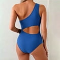 thumbnail image 4 of JIAHONG Maternity Swimsuit Cutout One Shoulder Bikini Set 2 Piece Bathing Suits with Adjustable Tie and High Waist Bottom, Blue, 4 of 5
