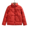 thumbnail image 2 of Jinhomg Plus Size Women Quilted Coat Fall Winter Comfy Full-Zip Mock Neck Puffer Jacket Thermal Long Sleeve Padded Coats With Pockets Lightning Deals Red XXXL, 2 of 10