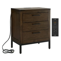 Leick Home Tableau Side Table with Drawer and Cabinet, Rustic Modern, USB-C Fast Charging Port