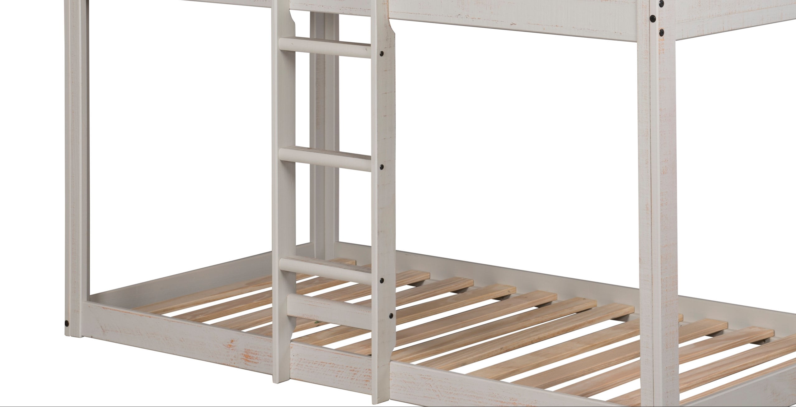 Donco Kids Deer Blind Child Wood Twin-over-Twin Bunk Bed with Roof and Slats Rustic Light Grey