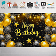 thumbnail image 7 of Black Gold Balloon Themed Happy Birthday Banner Backdrop Decoration Party Supplies for Birthday Party Photography Props Decor Background Celebrations, 7 of 7