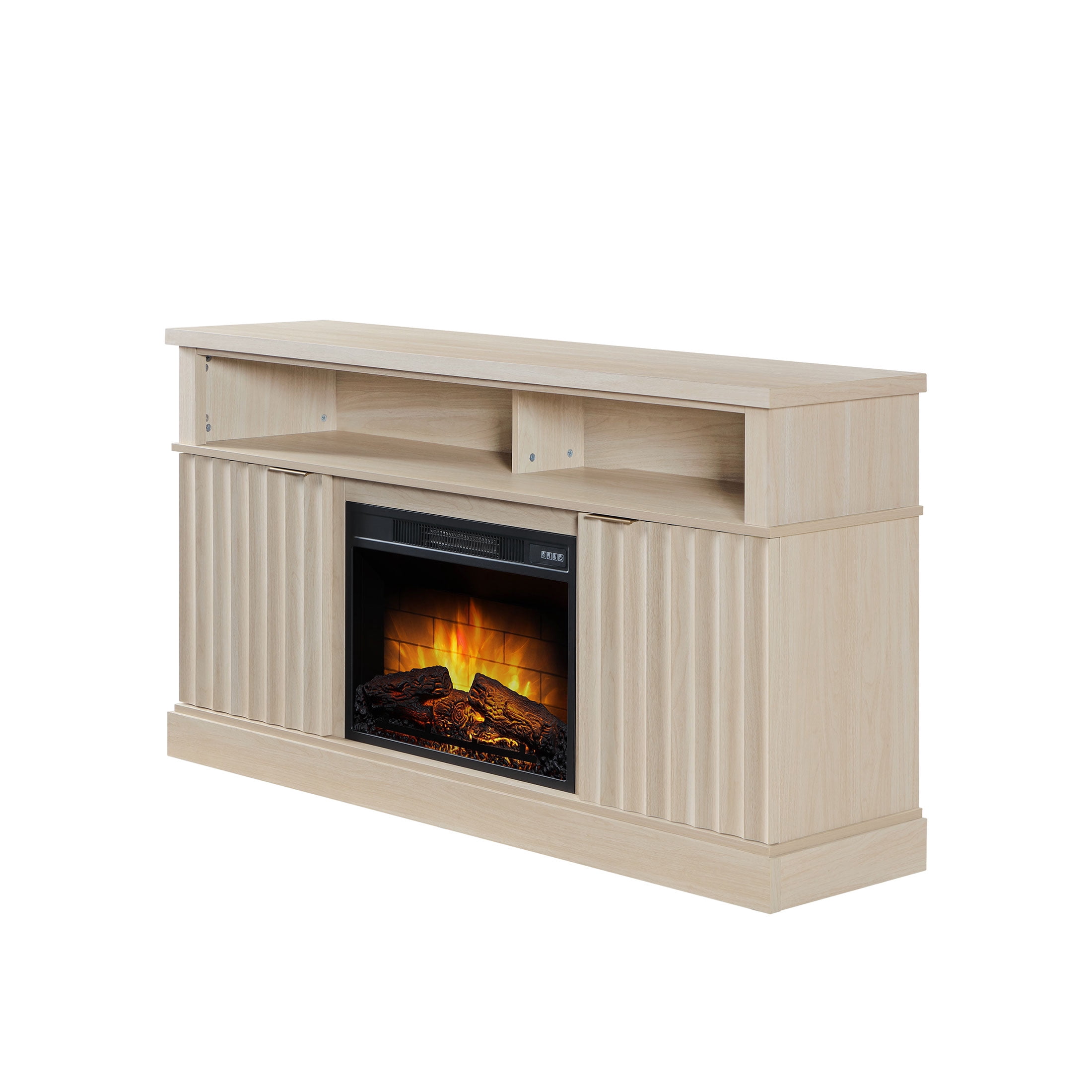 Whalen Furniture Harris Fluted Media Fireplace Console for TVs up to 70”, Pine Finish