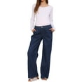 thumbnail image 2 of INSPIRE CHIC Women Maternity Jeans Elastic Waist Wide Leg Long Loose Pregnancy Denim Pants Trousers with Pockets M Deep Blue, 2 of 6