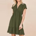 thumbnail image 5 of ZZwxWA Womens Sundress Short Sleeve V Neck Drawstring Casual Ruffle A-Line Swing Mini Dress Holiday Dresses, 5 of 6